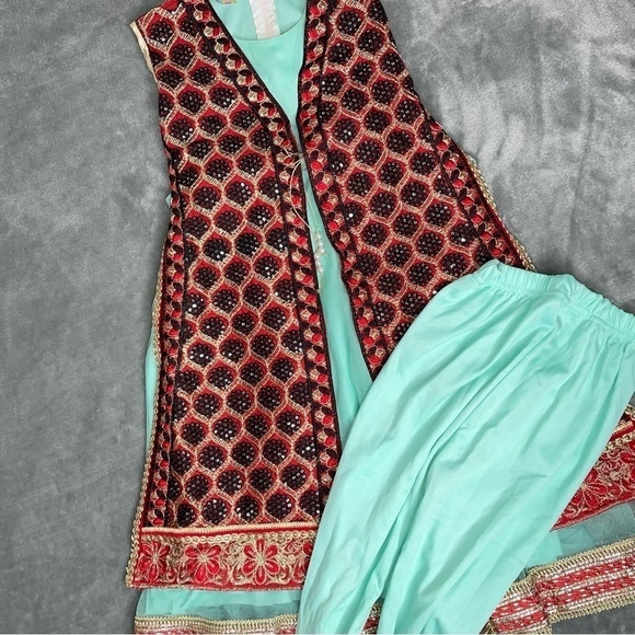 Dinar Fashion Sleeveless Dress Pant Set Toddler Size 3T Mint Green Red Black - Picture 1 of 12